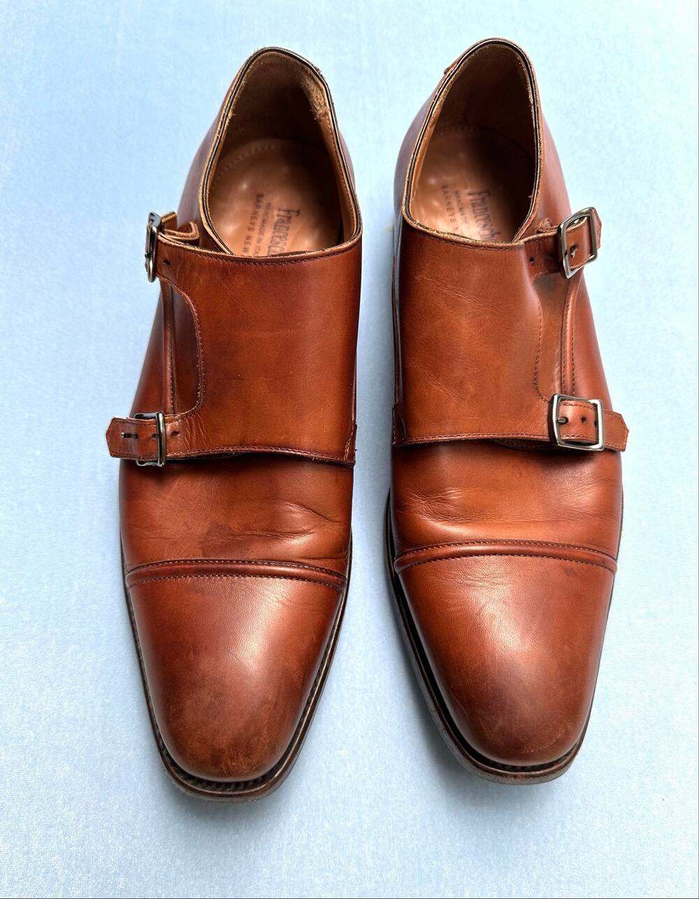Franceschetti Double Monk Strap Cap Toe Brown Leather Dress Shoes Italy Size 40